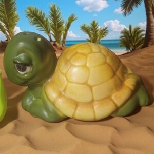 Vintage 1960s Anthropomorphic Sleepy Lounge Turtle Tortoise Ceramic Salt Shaker